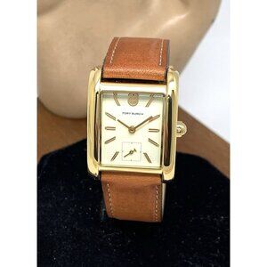 Tory Burch Women's Watch TBW1068 Tank Cream Dial Gold Quartz Brown Leather Band